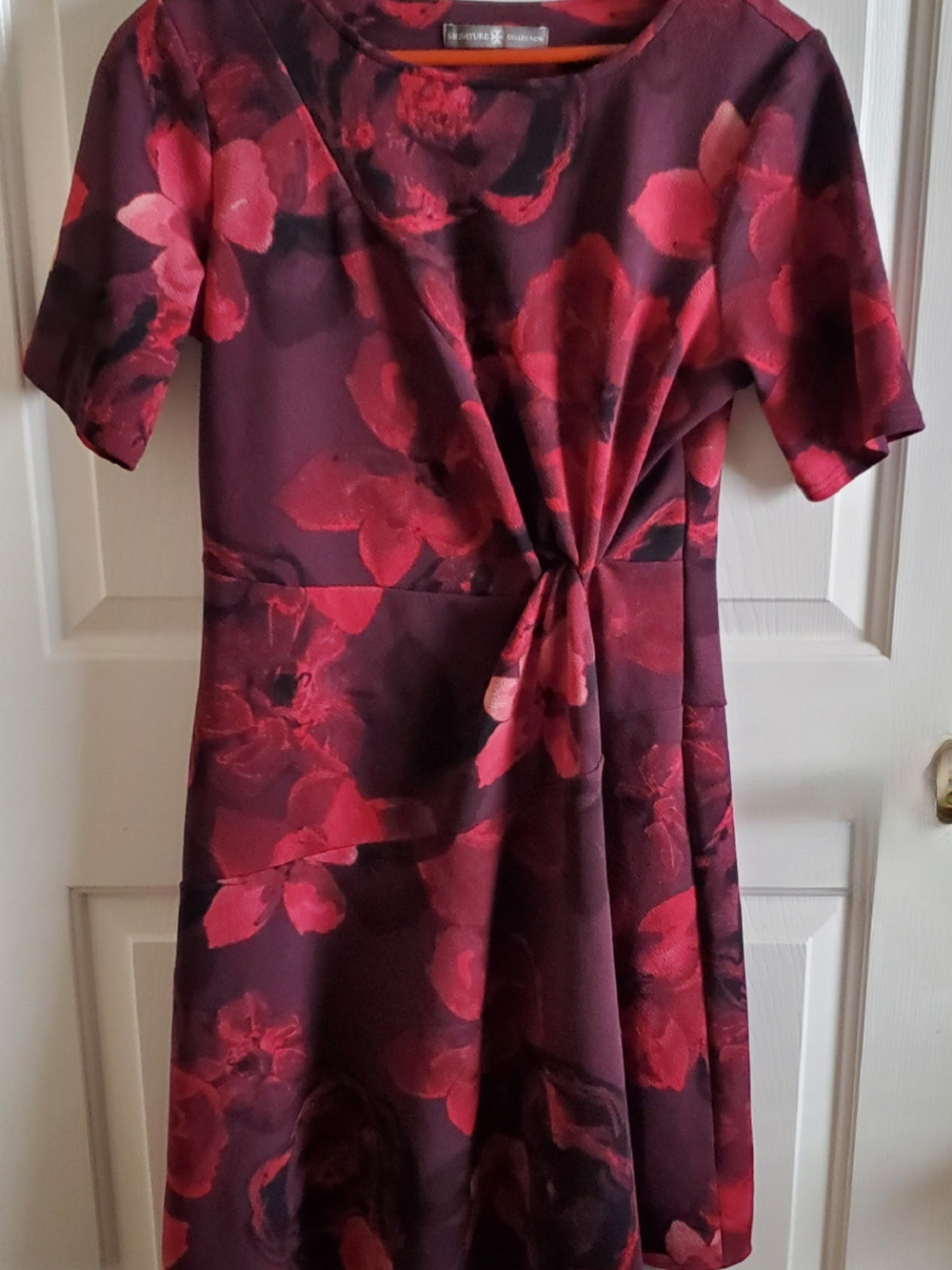 Floral Gathered-Front A-Line Dress Burgundy Floral Print